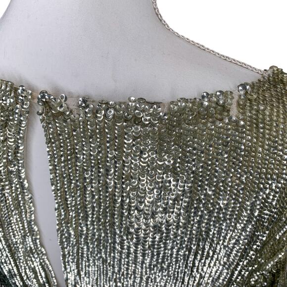 Retrofête Selma Champage Sequin Split Sleeve Keyhole Belted Robe Mini Dress - Picture 13 of 16